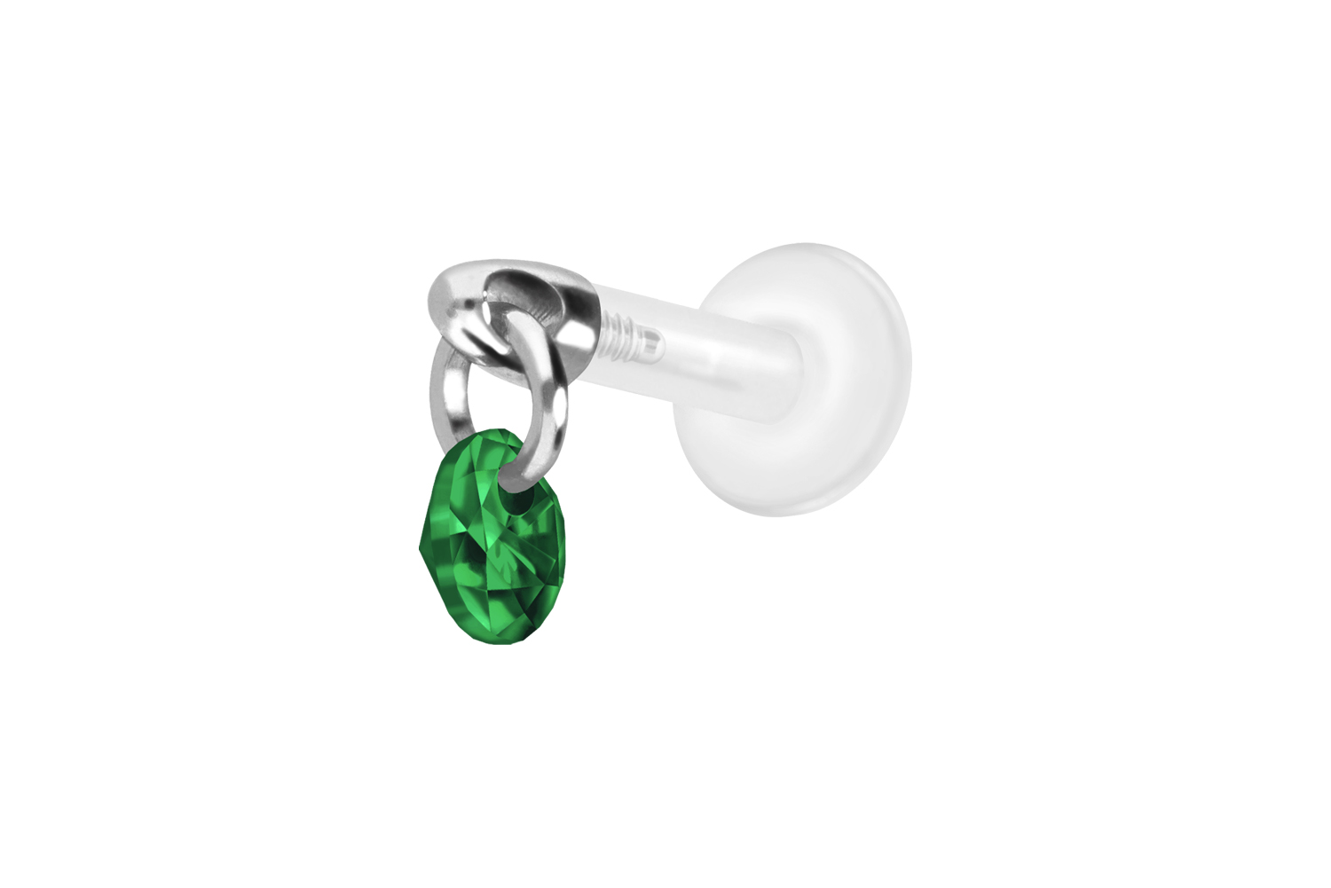 PTFE Labret Piercing mit Innengewinde + Titan-Aufsatz RUNDER KRISTALL
